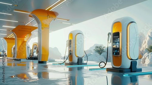 The concept of a filling station for electric vehicles. Generative AI.