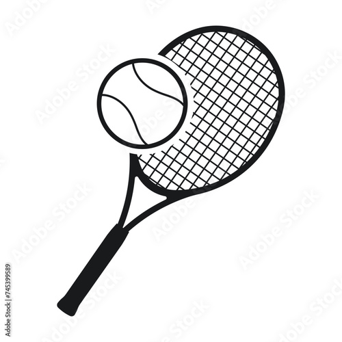Tennis logo, tennis racket and tennis ball vector illustration