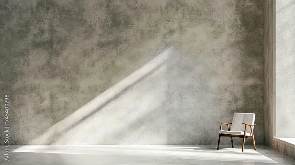 Minimalist Interior with Sunlight and Single Chair Minimalist Interior with Sunlight and Single Chair
