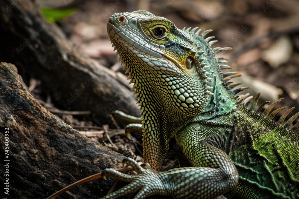 Green iguana close up in a forest Green iguana close up in a forest