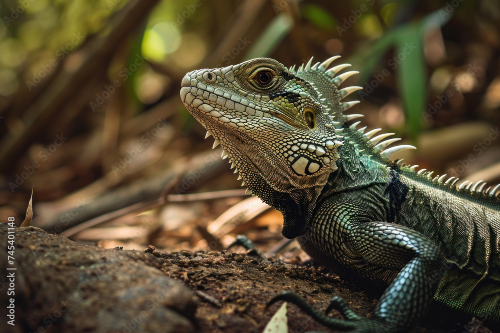 Green iguana close up in a forest Green iguana close up in a forest