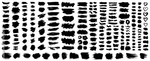 Set of black paint ink brush strokes brushes lines Dirty artistic design elements boxes frames for text Vector illustration