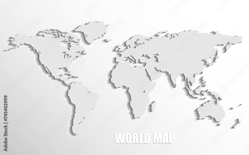Naklejka premium World map with shadow. Map of paper. Vector illustration