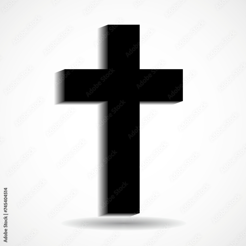 Cross with shadow. Christian Symbol. Vector illustration