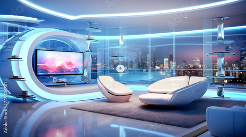 Futuristic Living Space. Futuristic Hi-Tech Interior Design.Futuristic Living Space.