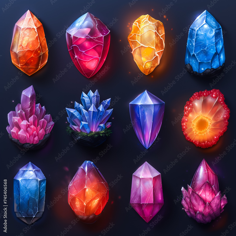 Fototapeta premium Gemstone Collection. Shimmering Crystals