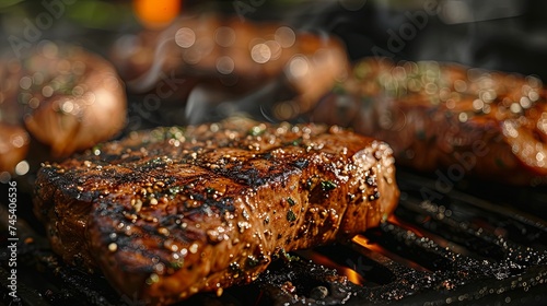 Meat steak grill cooking on fire. Background concept