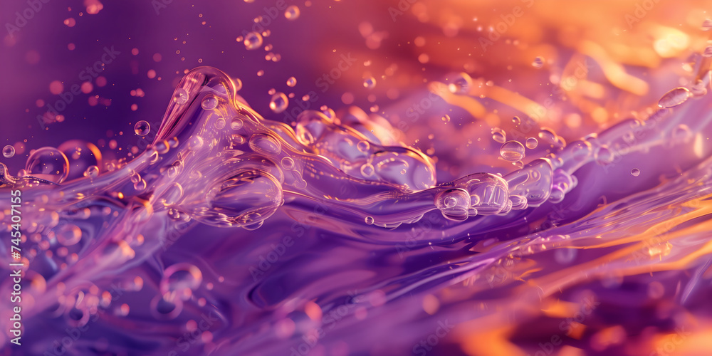 Abstract purple and orange water background. Liquid close-up. Image for packaging design, wallpapers, posters. Banner with copy space. Abstract purple and orange water background. Liquid close-up. Image for packaging design, wallpapers, posters. Banner with copy space.