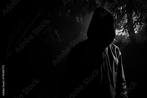 An eerie, shadowy figure with glowing, piercing eyes lurking in the darkness.