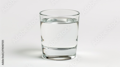 a glass filled with water on top of a white table next to a glass filled with water on top of a white table.