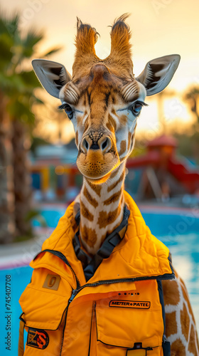Whimsical Wildlife. Giraffe by the Pool © EwaStudio