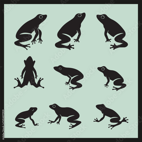 silhouettes of frog on a leaf, collection of frog