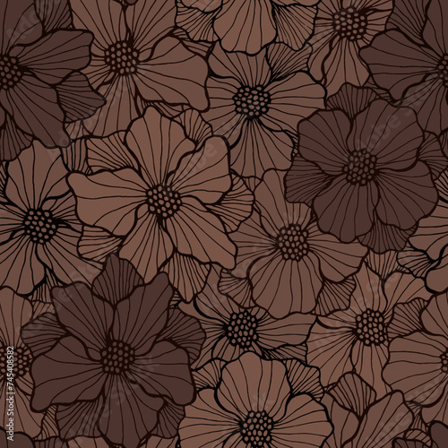 Colorful anemone blossom repeating design. Hand drawn bouquet composition. An...