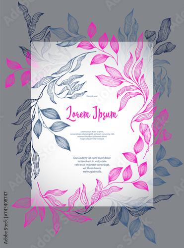 Bay leaves frame vector greeting card template. Rustic card design with laure...