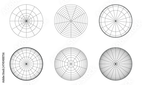 Collection of circle shape wireframe geometric element designs. Vector illustration