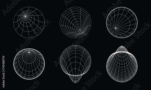 Collection of abstract geometric wireframe elements of different shapes