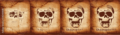 Skull vector illustrations. Danger skull on vintage retro paper textures