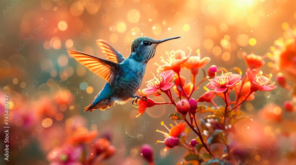 Fototapeta premium Hummingbird Among Flowers