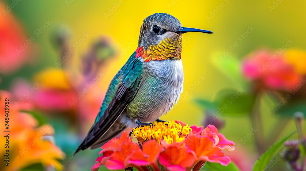Fototapeta premium Hummingbird Among Flowers