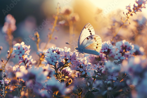 Butterfly on a flower in a morning sun © paul
