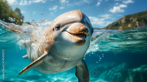 Jumping Dolphin in Crystal Clear Waters © EwaStudio