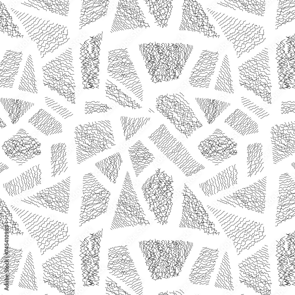 Seamless black and white pattern of scribbled patchy mosaic with fuzzy freehand texture. Minimalist grunge doodle background. Seamless black and white pattern of scribbled patchy mosaic with fuzzy freehand texture. Minimalist grunge doodle background.