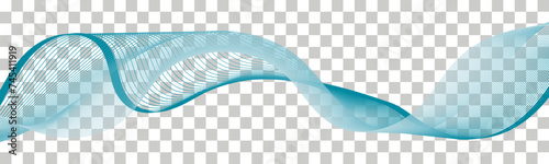 Undulate wave swirl. Teal color flow, sea water wave. Twisted lines, dynamic movement. Abstract wavy swoosh isolated on transparent background. Vector illustration