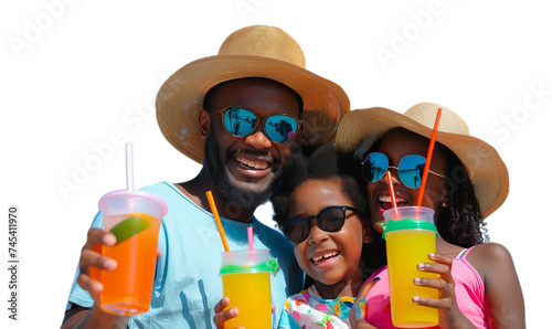 A happy and enjoy family drinking summer coctails on vaccation , transparent background photo