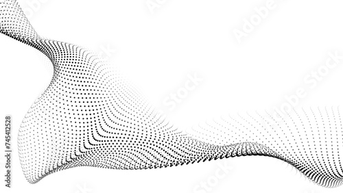 Wave of flowing particles on a white background. Abstract backdrop with dynamic elements of waves and dots. Vector