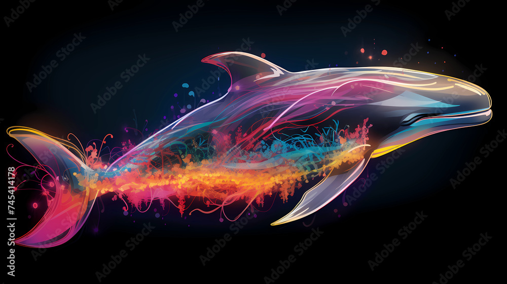 Whale Animal Plexus Neon Black Background Digital Desktop Wallpaper HD ...