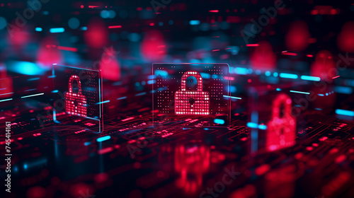 computer security neon padlock icon background