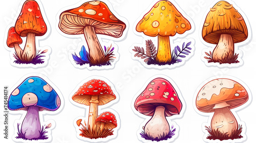 Mushrooms stickers collection