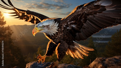 Close up image of a soaring eagle