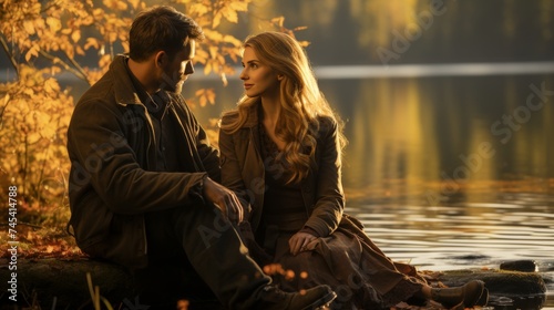 Young couple on the river bank