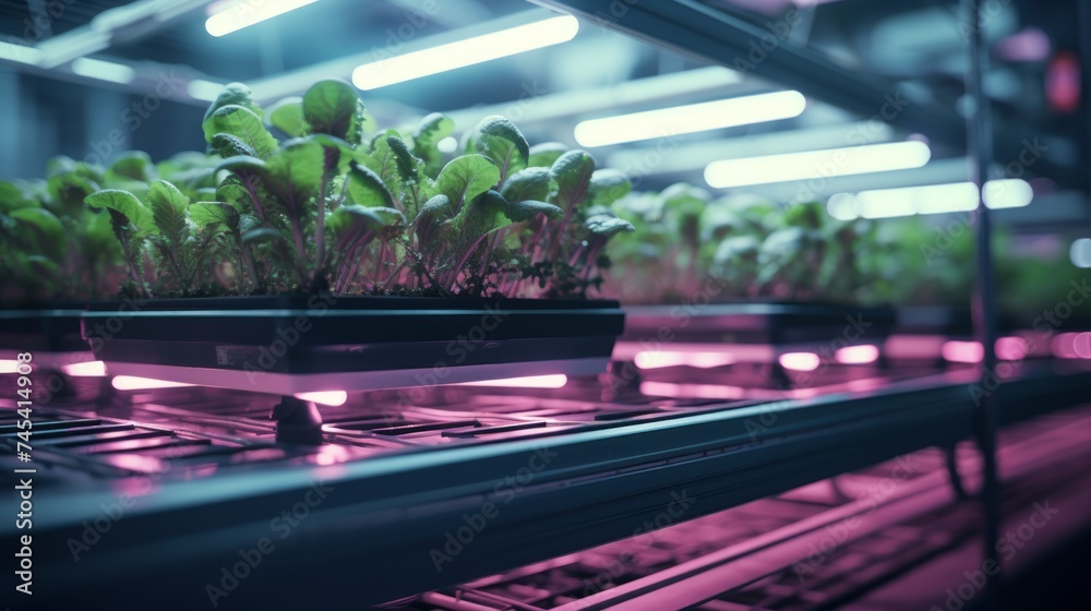Generative AI A modern automated microgreen farm employing innovative technology for optimal cultivation. - obrazy, fototapety, plakaty 