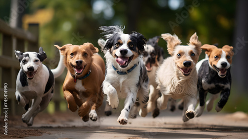 A Collection of Joyful Canines Enjoying a Day at the Park - An Array of Dog Breeds Mirthfully at Play