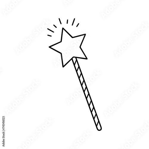 Magic wand doodle. Fairytale element.in sketch style. Hand drawn vector illustration isolated on white background