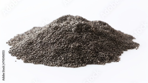 A small pile of chia seeds showcased in a close-up realistic photo against a white background Generative AI