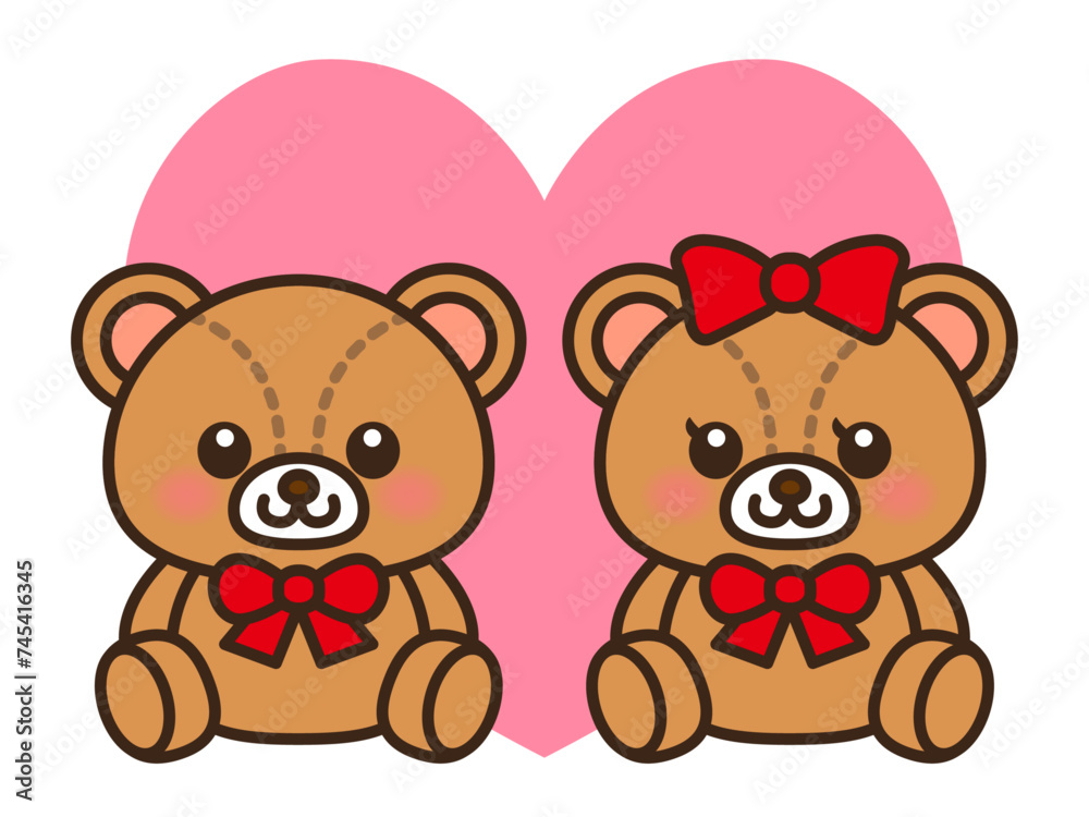 かわいいペアのテディベアのイラスト素材