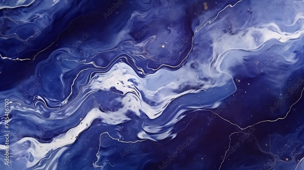 Obraz premium Marbled blue abstract background. Liquid marble pattern