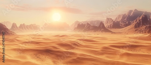As dusk settles  the serene desert offers a peaceful landscape  with gentle dunes leading towards distant mountains under a sky painted with soft pastel hues.