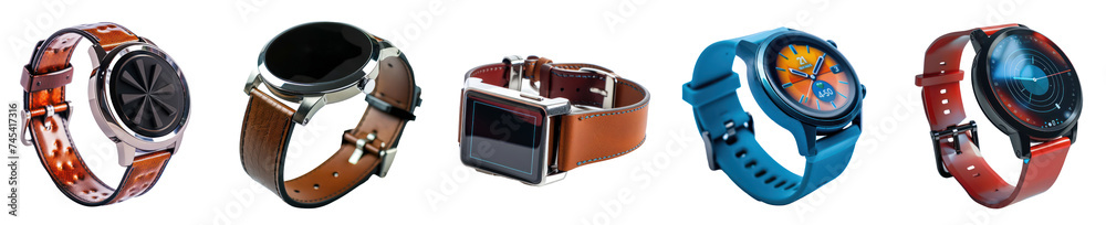 Obraz premium Set of smartwatch with monitor display, cut out - stock png.