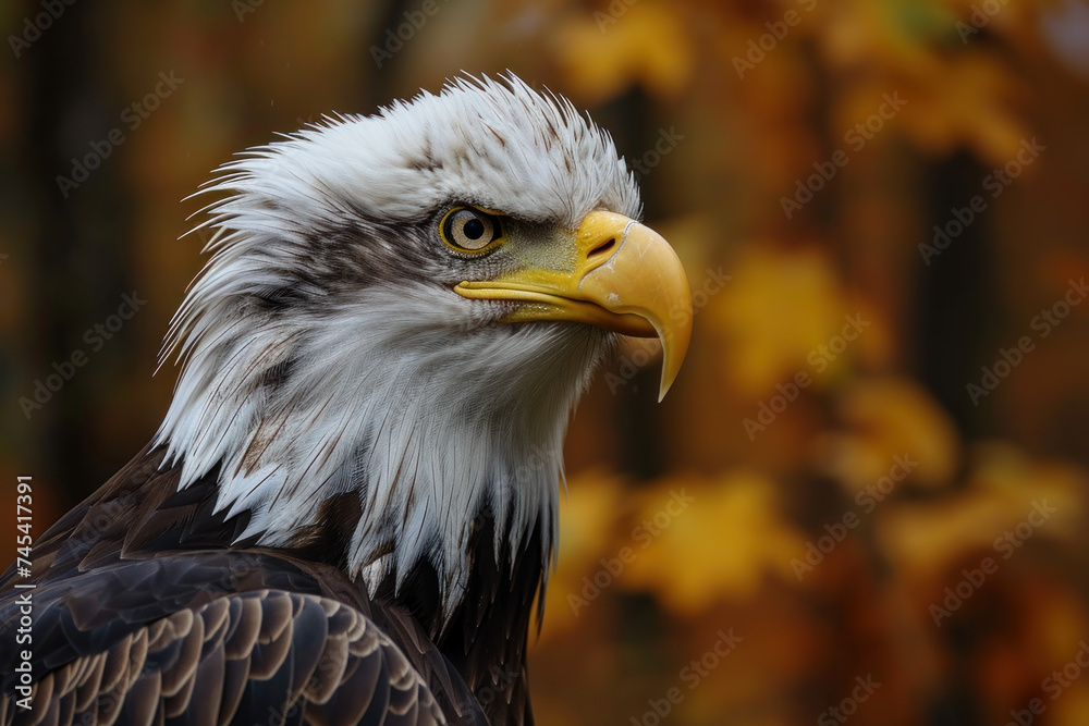 Obraz premium Portrait of a eagle in an Autumn Forest