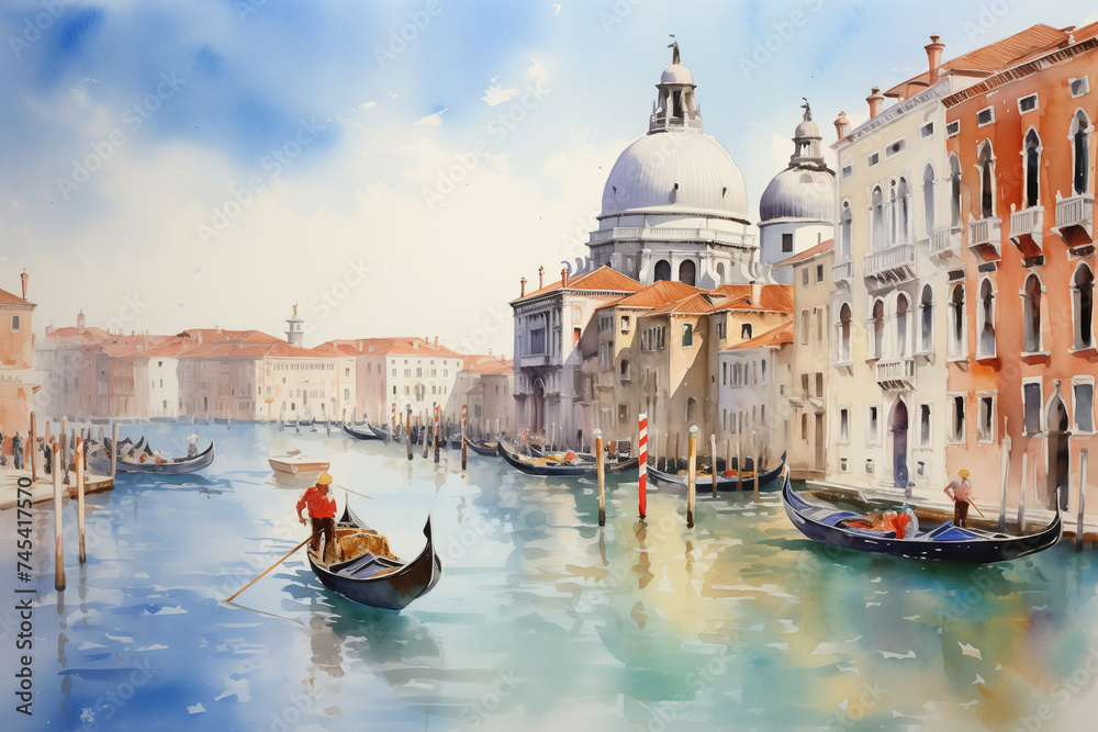 Venice Grand Canal in Italy, watercolor paint - obrazy, fototapety, plakaty 