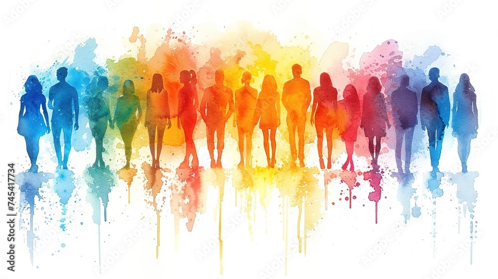 Vibrant Spectrum: Silhouettes of Multicolored People on a White Background