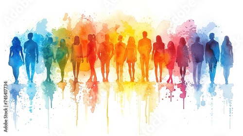 Vibrant Spectrum: Silhouettes of Multicolored People on a White Background