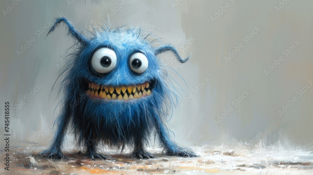 Obraz premium The Blue Monster, A Ferocious Creature, An Unusual Character, A Strange and Scary Beast.