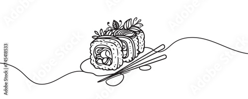 Vector continuous one line drawing of sushi rolls