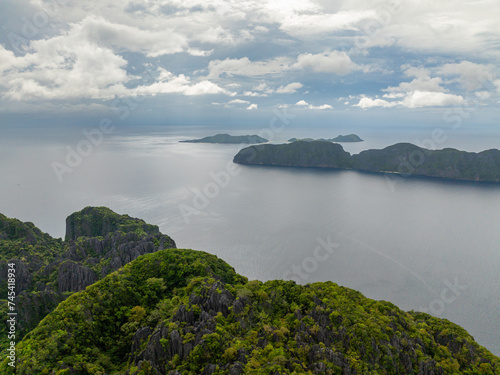 Blue sea and Islands with white sand beaches. El Nido. Palawan. Philippines.