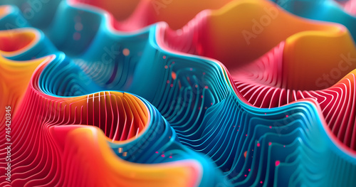 Une représentation abstraite et artistique d'un labyrinthe composé de lignes ondulées de couleurs vives.  photo